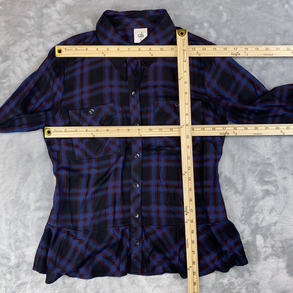 CAbi Women's XS Moody Plaid Flannel Button Up Shirt Peplum Hem Style 3431 - Picture 3 of 7